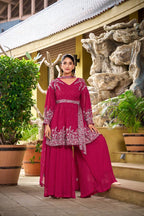 Prazu Fashion Pink Georgette Embroidered Designer Palazzo Suit | Grocsy