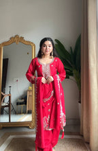 Prazu Fashion Red Chinon Silk Sequin Embroidered Salwar Suit | Grocsy