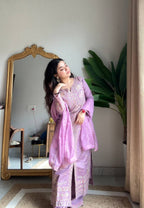 Prazu Fashion Lavender Roman Silk Sequin Embroidered Palazzo Suit | Grocsy