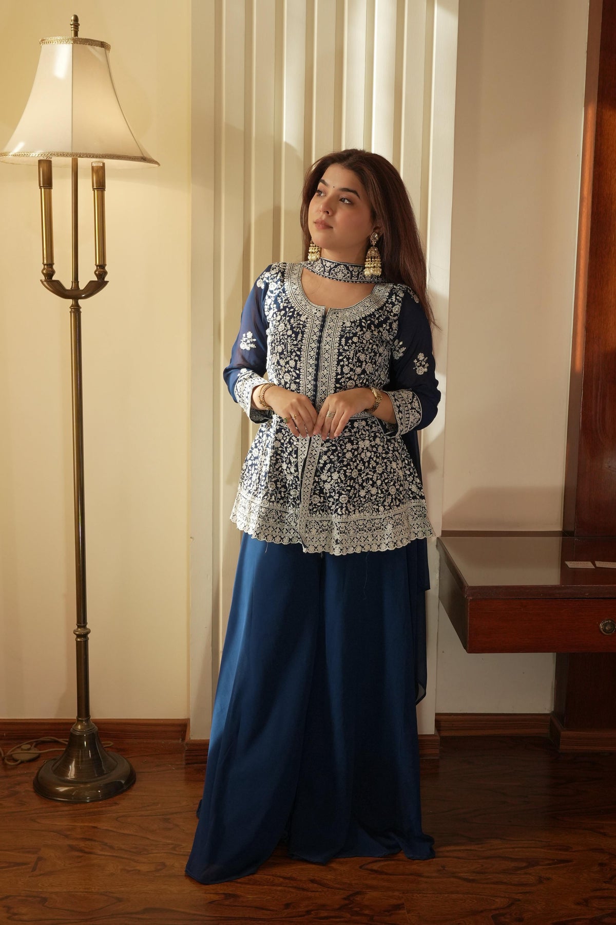 Lehenga Mart Designer Palazzo Suit With Kurta Palazzo Dupatta For Women-Blue | Grocsy