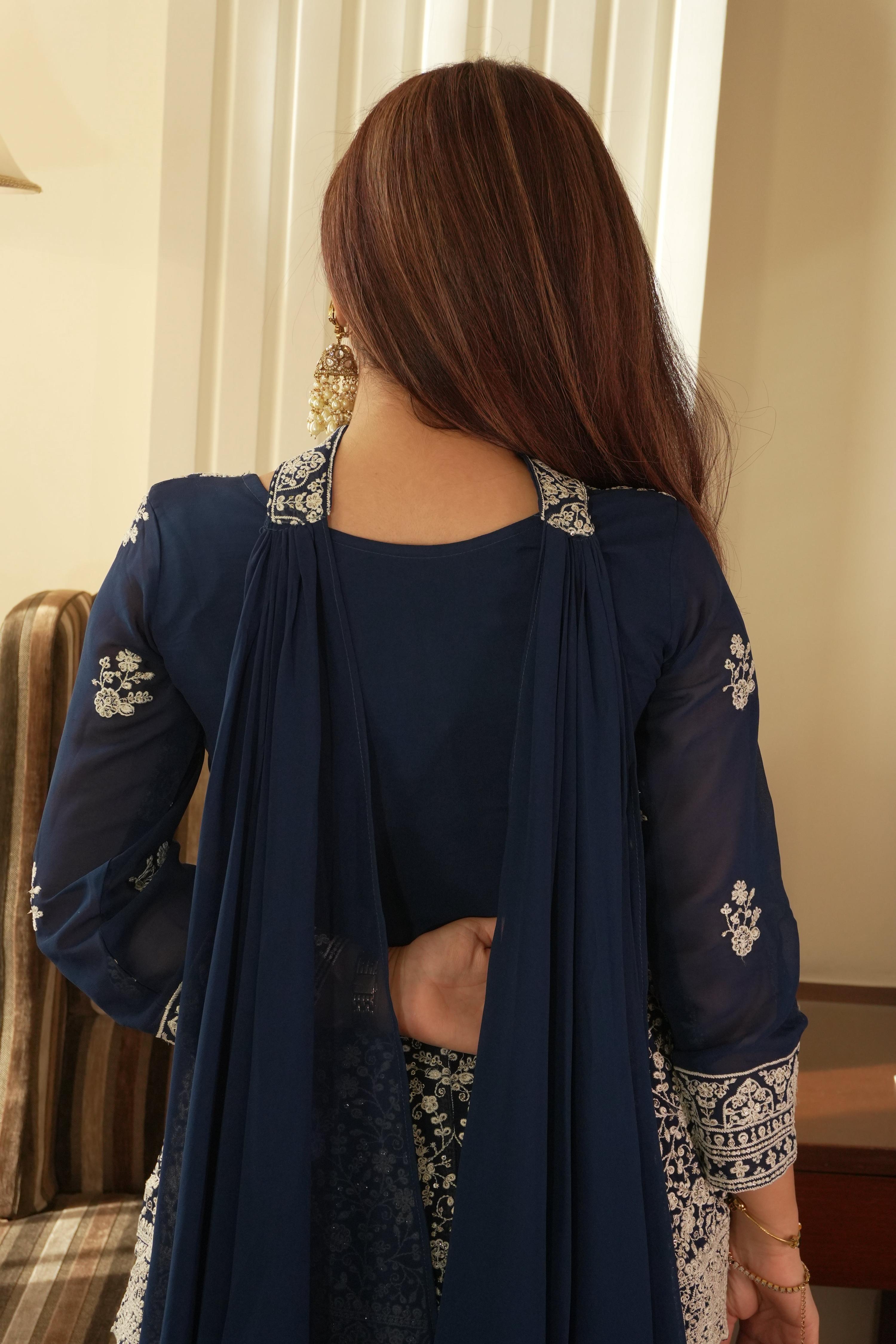 Lehenga Mart Designer Palazzo Suit With Kurta Palazzo Dupatta For Women-Blue | Grocsy