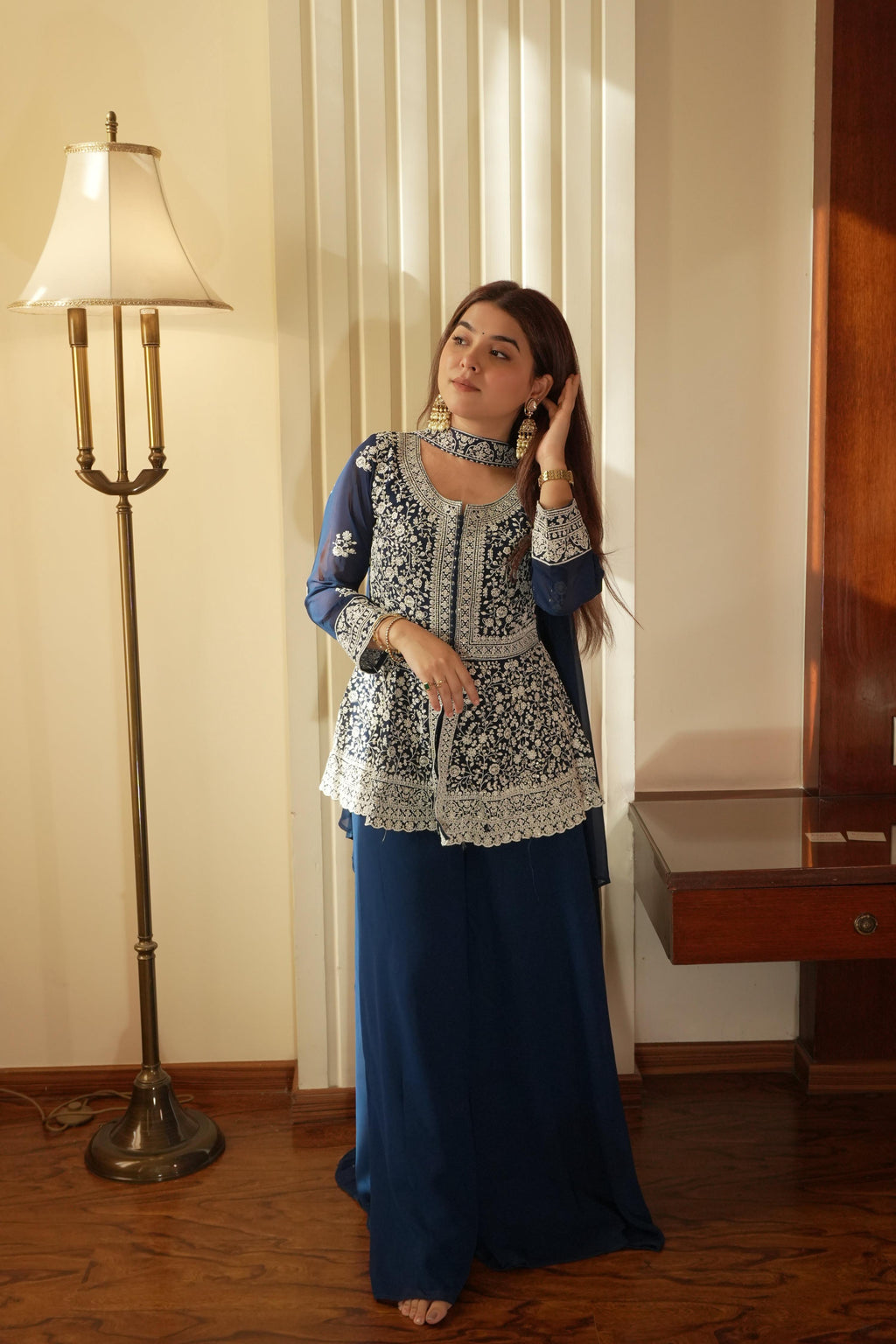 Lehenga Mart Designer Palazzo Suit With Kurta Palazzo Dupatta For Women-Blue | Grocsy