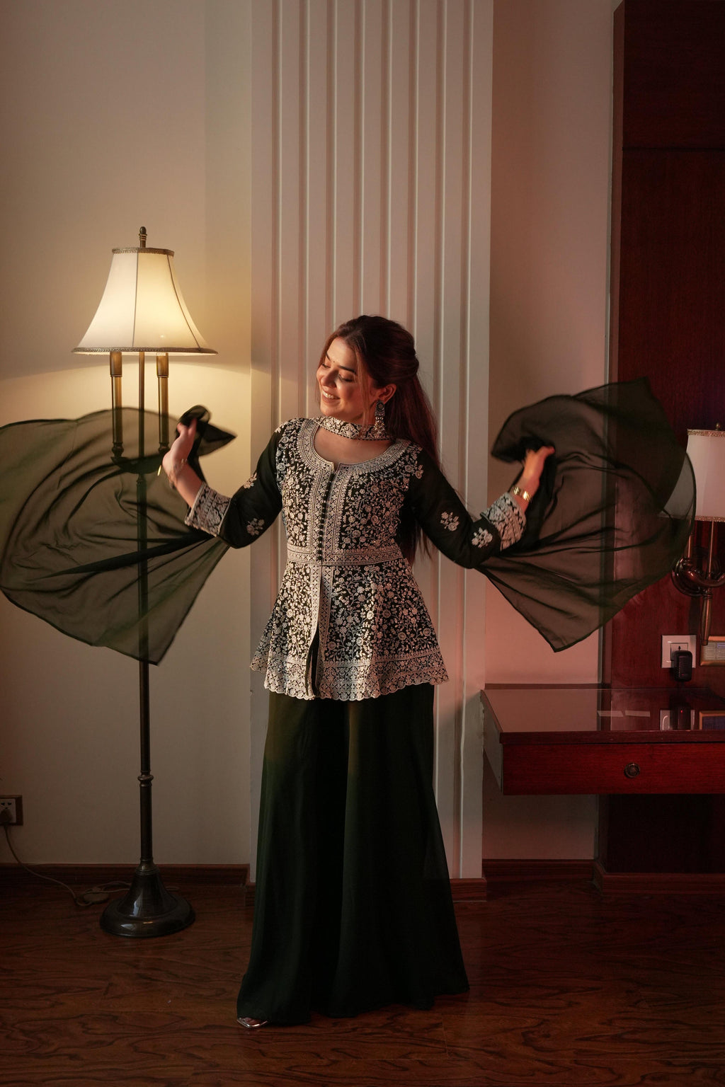 Lehenga Mart Designer Palazzo Suit With Kurta Palazzo Dupatta For Women-Green | Grocsy