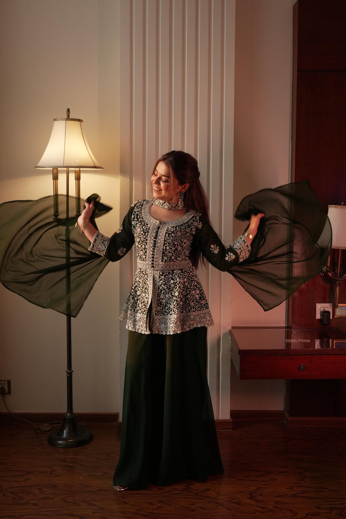 Lehenga Mart Designer Palazzo Suit With Kurta Palazzo Dupatta For Women-Green | Grocsy