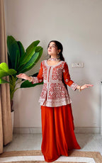 Lehenga Mart Designer Palazzo Suit With Kurta Palazzo Dupatta For Women-Rust | Grocsy