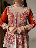 Lehenga Mart Designer Palazzo Suit With Kurta Palazzo Dupatta For Women-Rust | Grocsy