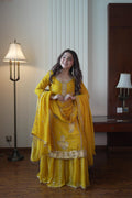 Lehenga Mart Designer Sharara Suit With Kurta Sharara Dupatta For Women-Yellow | Grocsy