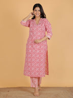Aramya Straight Soft Cotton Abstract Print Women's Kurta Set - Pink | Grocsy