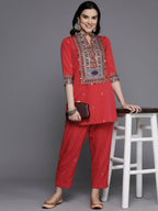 Ahalyaa Women's Traditional Wear Co-ods - Red | Grocsy