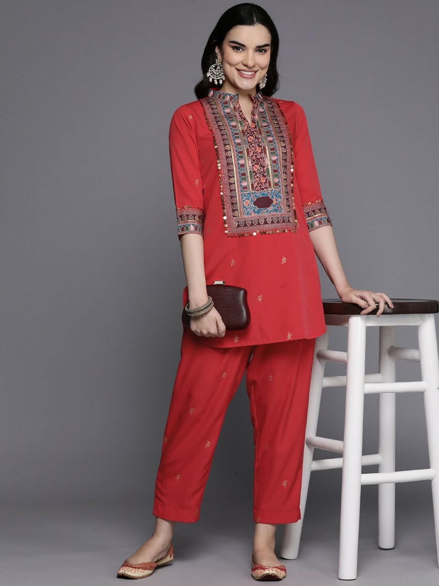 Ahalyaa Women's Traditional Wear Co-ods - Red | Grocsy