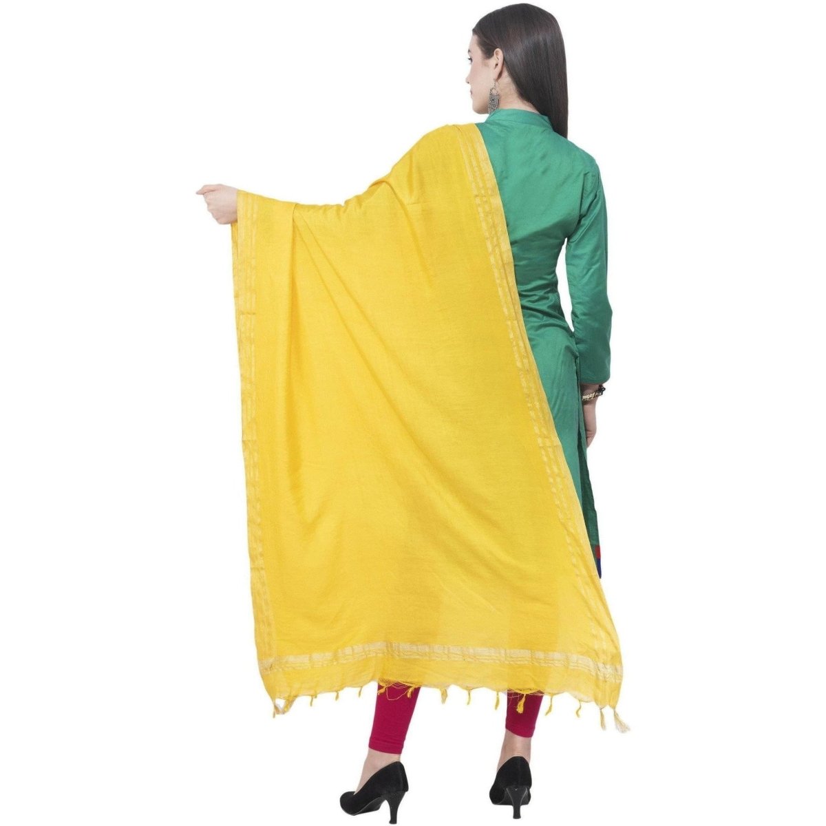 A R Silk Lemon Color Golden Border Cotton Dupattas and Chunnis | Grocsy