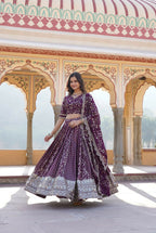 Lorenvalley Purple Pure Viscose Jacquard With Embroidered Sequins work Lehenga Choli | Grocsy