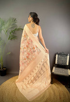 Joban Fashion Beige Floral Motifs Banarasi Silk Sarees | Grocsy