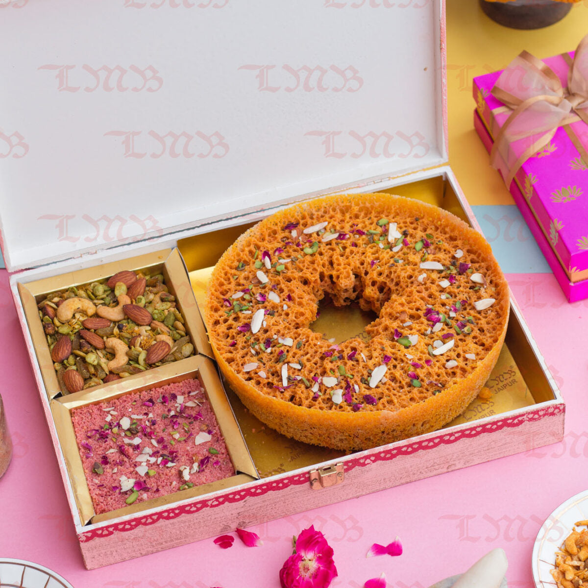 LMB Sweets Pink City Ghewar Box | Grocsy
