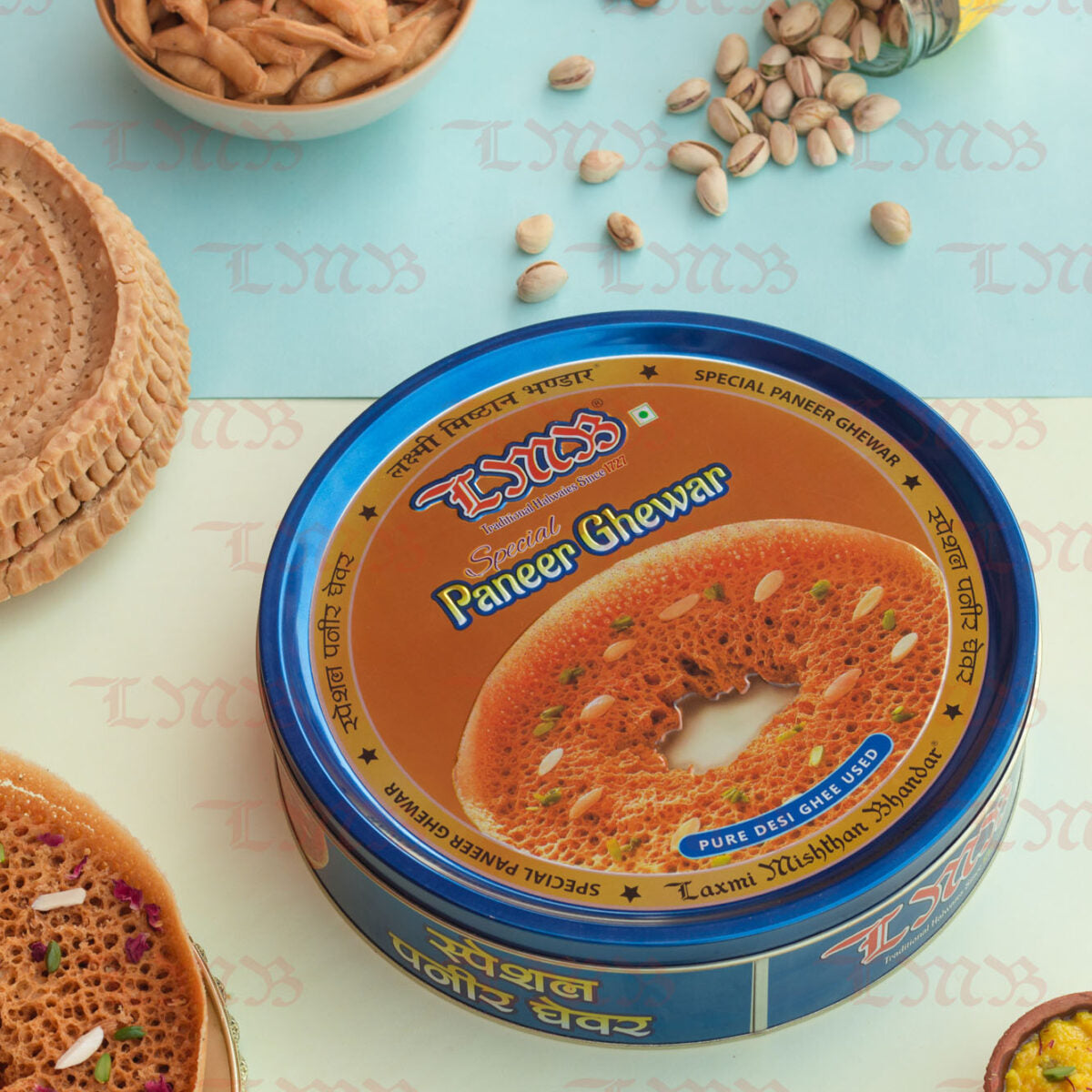 LMB Sweets Special Paneer Ghewar (Premium Tin Pack) (JPR) | Grocsy