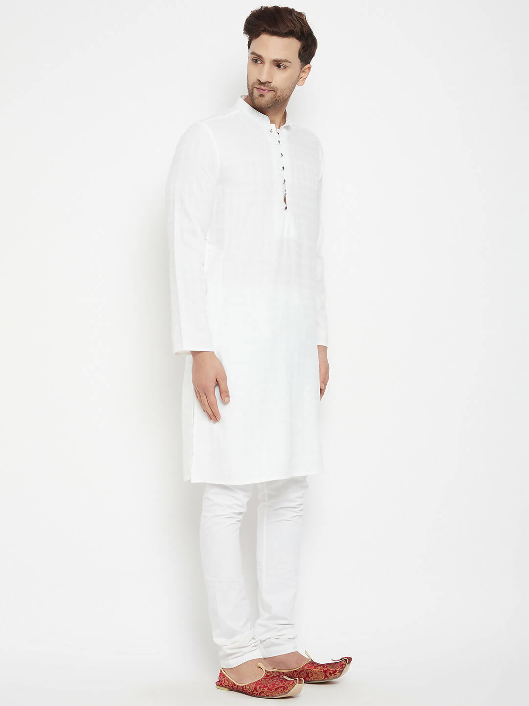 Even Apparels White Viscose Long Men's Kurta With Band Collar | Grocsy