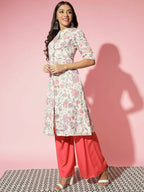 Myshka Women Multi Floral Cotton A-Line Round Neck Kurtas | Grocsy