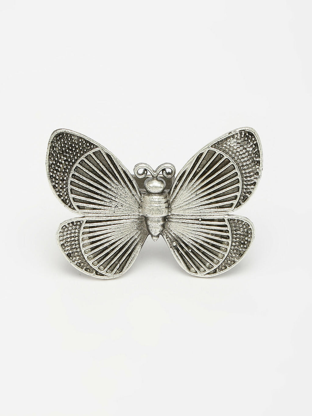 NVR Women's Silver-Toned Butterfly Shape Adjustable Finger Ring | Grocsy