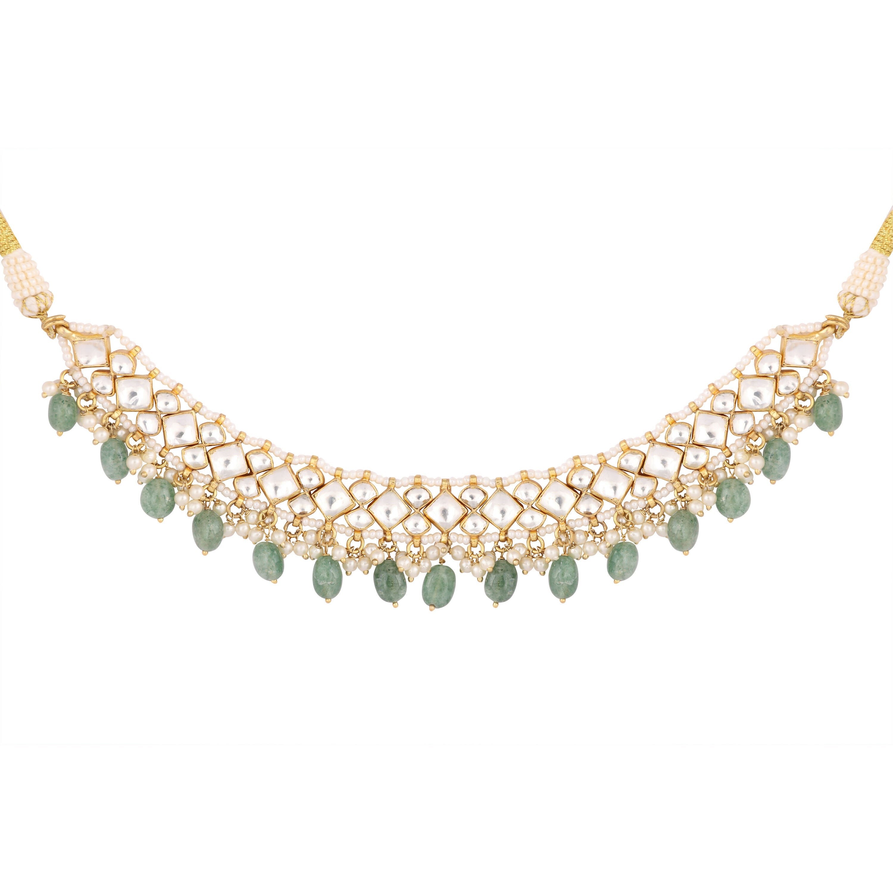 Nuyug 22K Gold Plated Royal Kundan Necklace with Green Stones | Grocsy