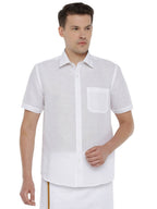 Ramraj Cotton Mens Cotton Linen Half Sleeve White Shirt | Grocsy