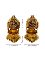 eCraftIndia Set of 2 Gold-Toned Handcrafted Brass Laxmi Ganesha Idol Deepak | Grocsy