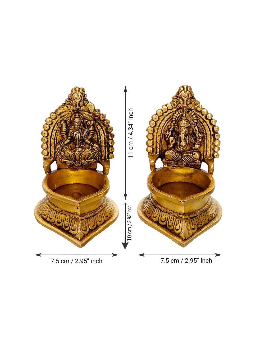 eCraftIndia Set of 2 Gold-Toned Handcrafted Brass Laxmi Ganesha Idol Deepak | Grocsy