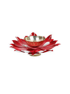 CraftVatika Red Lotus-Shaped Pooja Diya Oil Lamp | Grocsy