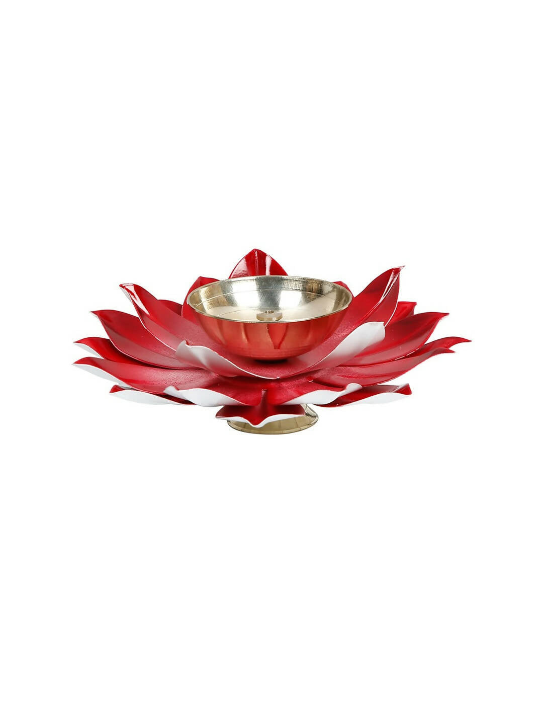 CraftVatika Red Lotus-Shaped Pooja Diya Oil Lamp | Grocsy