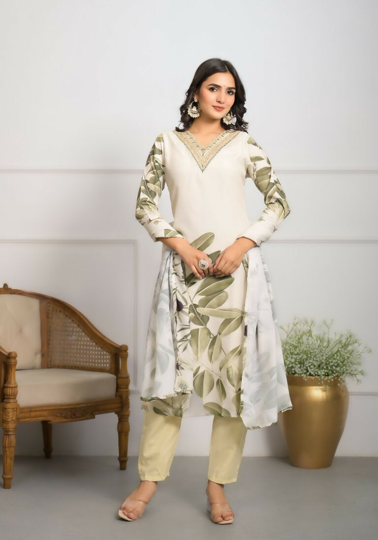 Festive Wear Ethnic White frencs crepe With Cotton Lining Stitched Suit With Dupatta - Tanisha | Grocsy