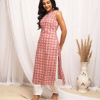 FIORRA Women's Floral Printed Pink Cotton Straight Kurta | Grocsy