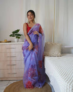 Vamsee Blue Organza Saree | Grocsy