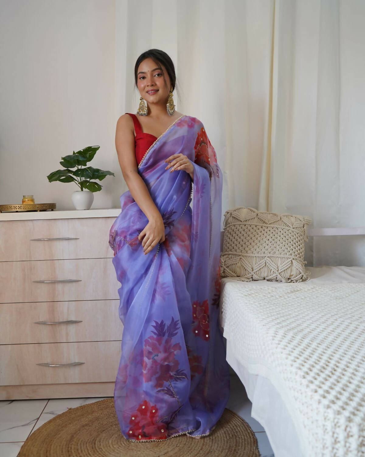 Vamsee Blue Organza Saree | Grocsy