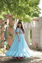 Jyoti Fashion Women's Sky Blue Sequins Thread Embroidery Faux Georgette Anarkali Dress | Grocsy