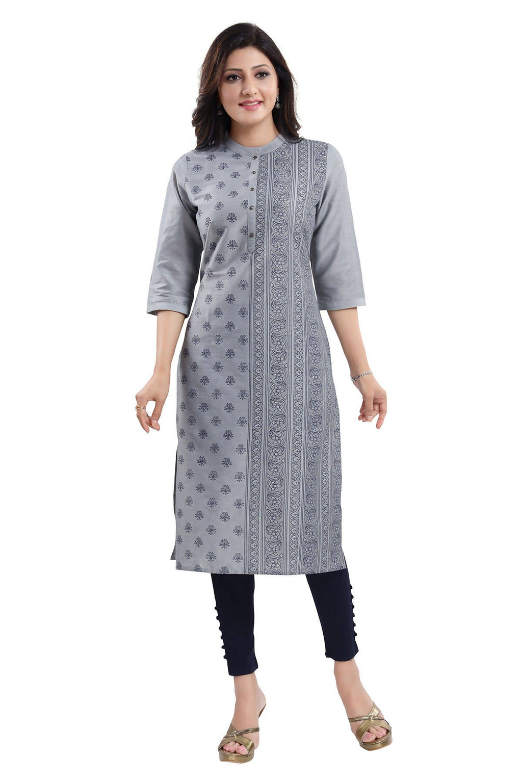 Snehal Creations Grey Cotton Silk Formal Wear Tunic For Women | Grocsy