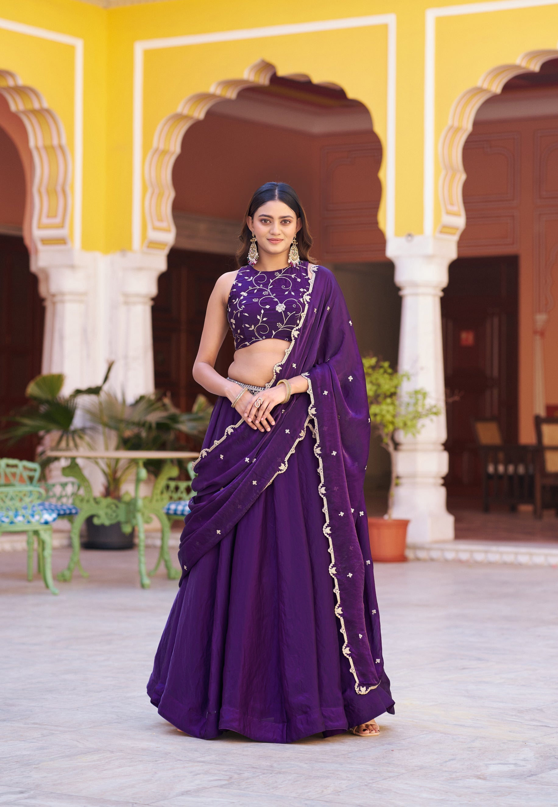 Lorenvalley Fashion Purple Fendy Satin Sequins and Thread Embroidery Work Lehenga Choli with Dupatta | Grocsy