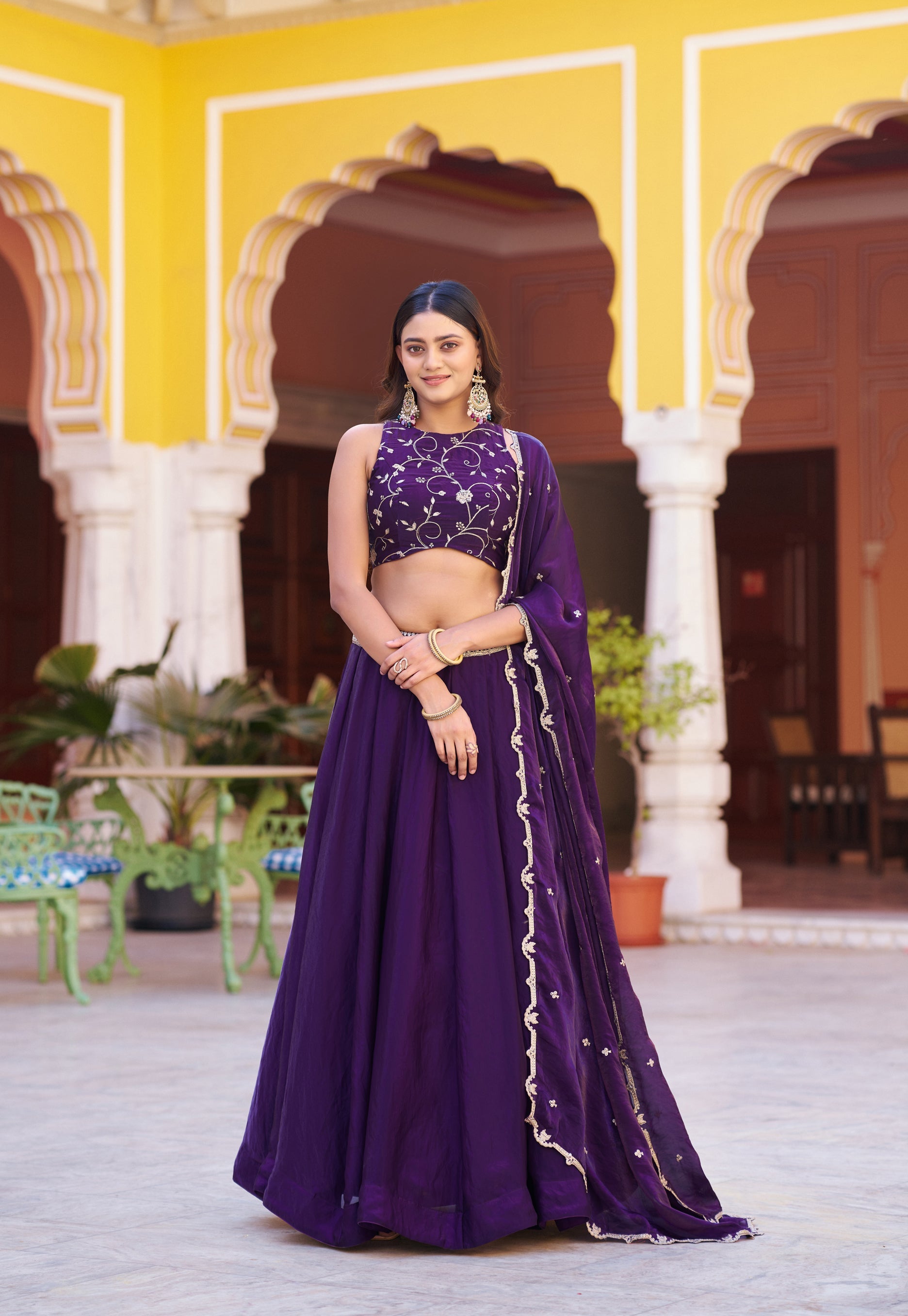 Lorenvalley Fashion Purple Fendy Satin Sequins and Thread Embroidery Work Lehenga Choli with Dupatta | Grocsy