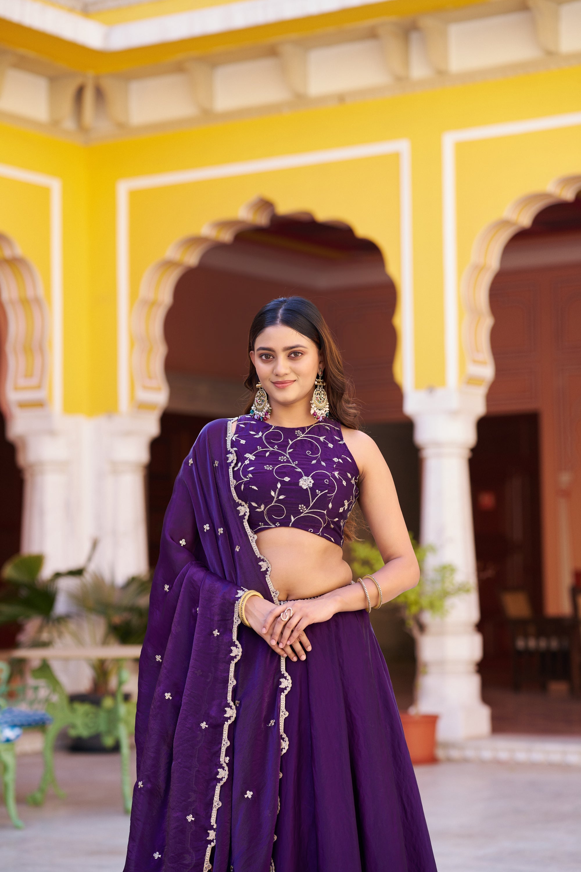 Lorenvalley Fashion Purple Fendy Satin Sequins and Thread Embroidery Work Lehenga Choli with Dupatta | Grocsy