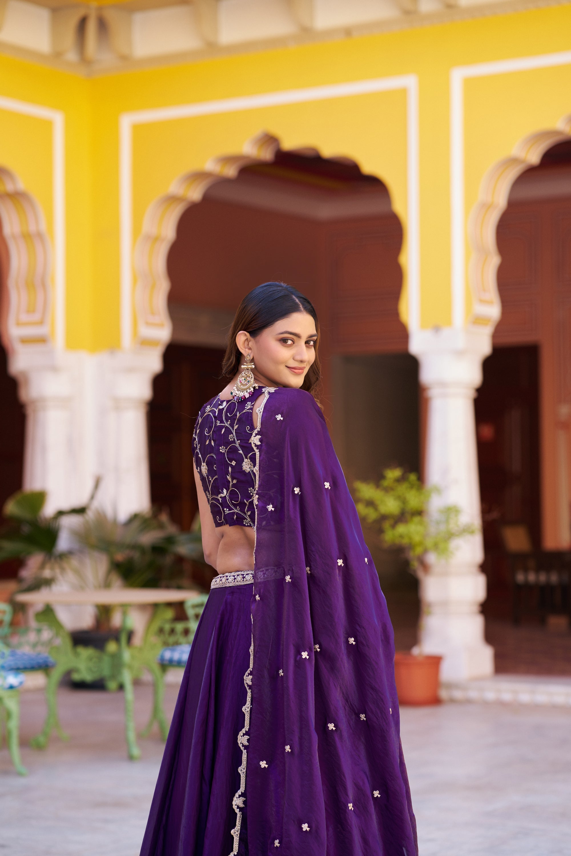 Lorenvalley Fashion Purple Fendy Satin Sequins and Thread Embroidery Work Lehenga Choli with Dupatta | Grocsy