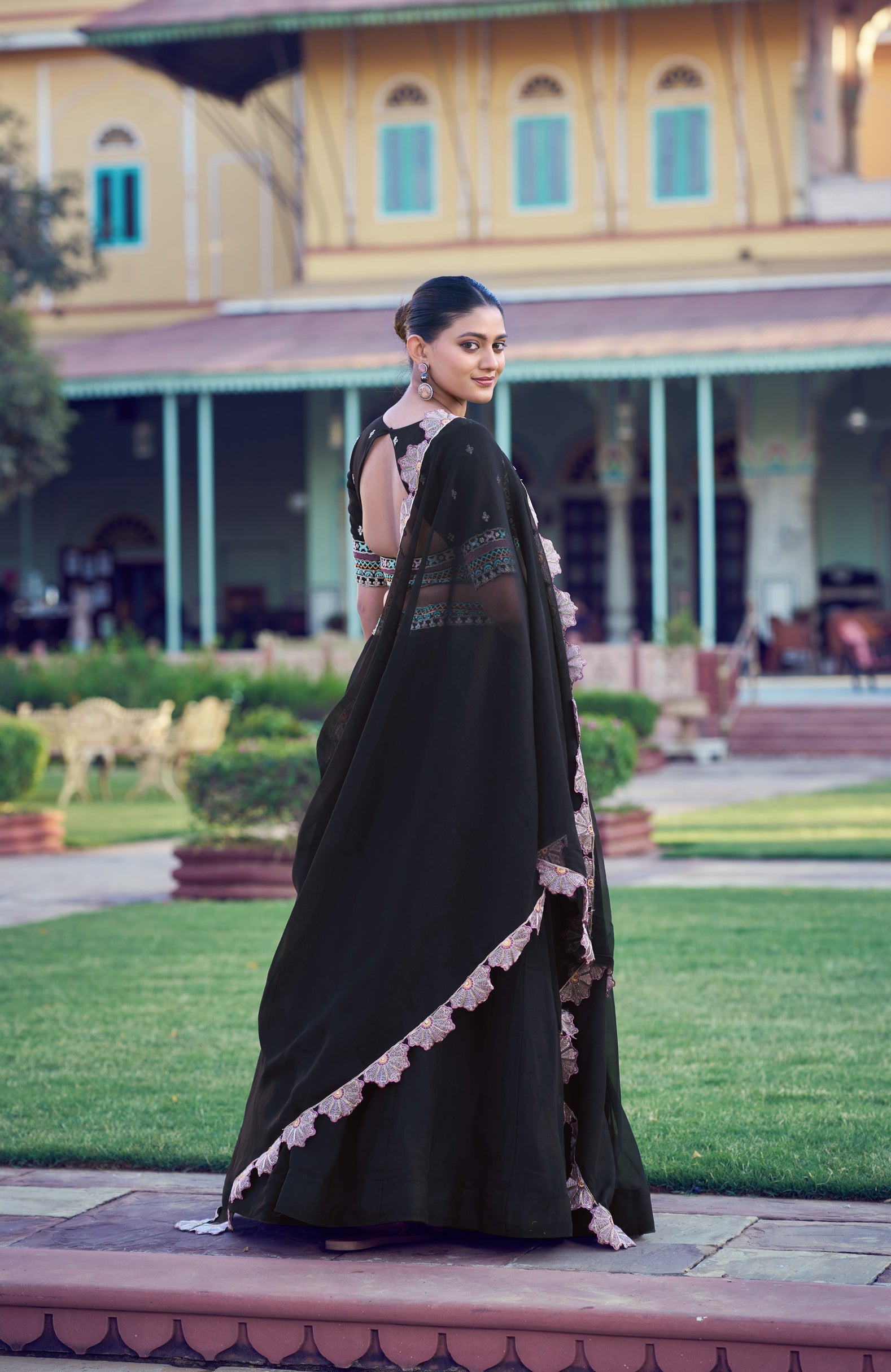 Lorenvalley Fashion Black Aurum Georgette Thread & Sequins Embroidery Work Lehenga Choli With Dupatta | Grocsy