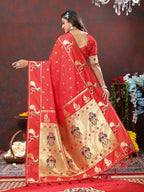 Lorenvalley Fashion Red Soft Paithani Silk Woven Design Gold Zari Meenakari Weaving Saree | Grocsy