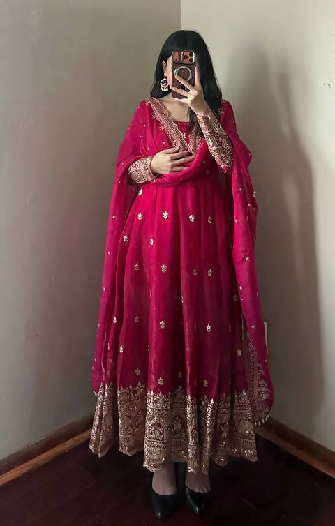 Teeya Creation Red Fendy Silk Designer Heavy Work Wedding Wear Long Gown | Grocsy