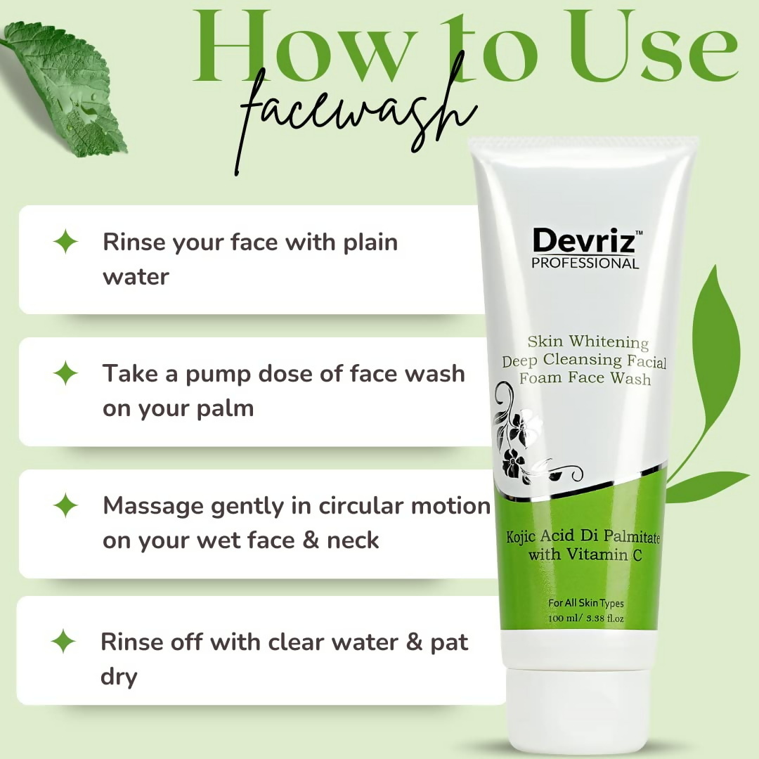 Devriz Professional Kojic Acid Face Wash For Reducing Pigmentation Dark Spots Uneven Skin Tone | Grocsy
