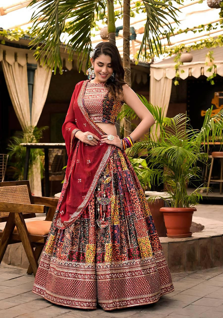 Women's Wedding Traditional Multi Dull Satin Lehenga Choli - Kaushlya | Grocsy