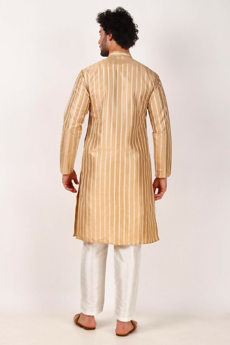 Brown Art Silk Woven Designer Men's Rajwadi Kurta Set - Mahotsav | Grocsy