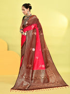 Joban Fashion Rani Pink & Bottle Green Plain With Weaving Border Banarasi Silk Sarees | Grocsy