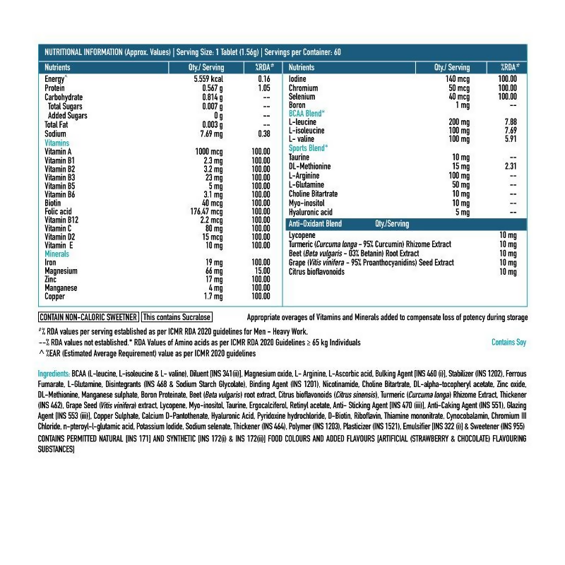 HK Vitals Advanced Multivitamin With Bcaa Tablets | Grocsy