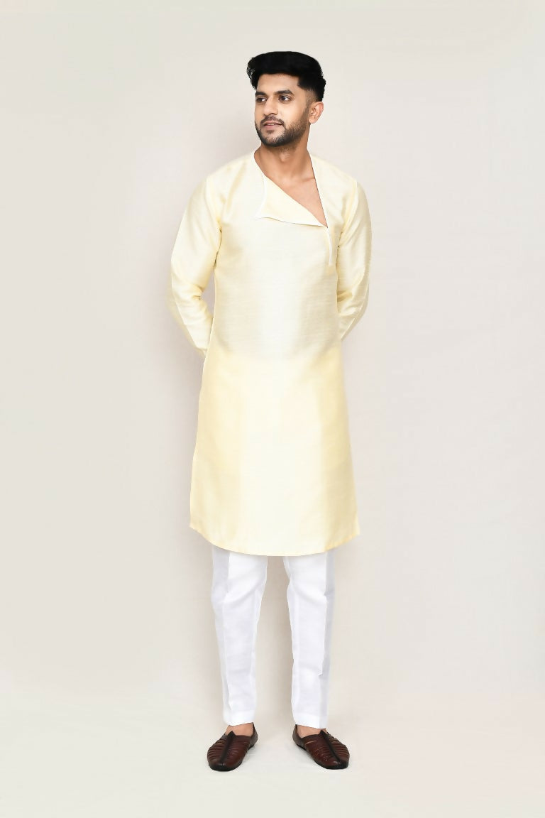 Joban Fashion Beige Colored Art Silk Fabric Kurta With Straight Fit Pant | Grocsy
