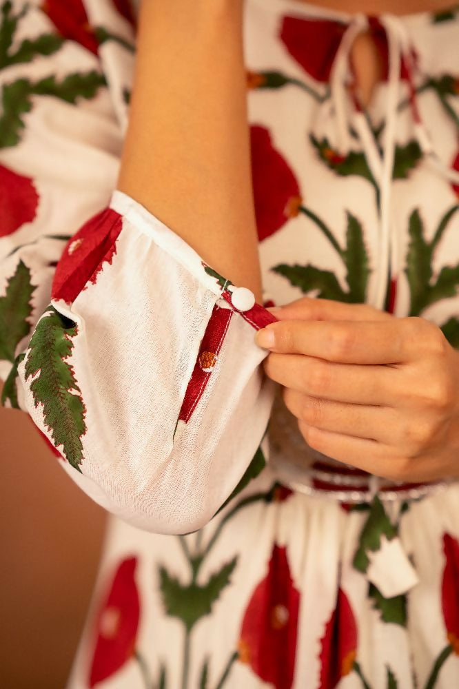 Joban Fashion Red Rose Floral Hand Block Printed Cotton Kurta Pant Set | Grocsy