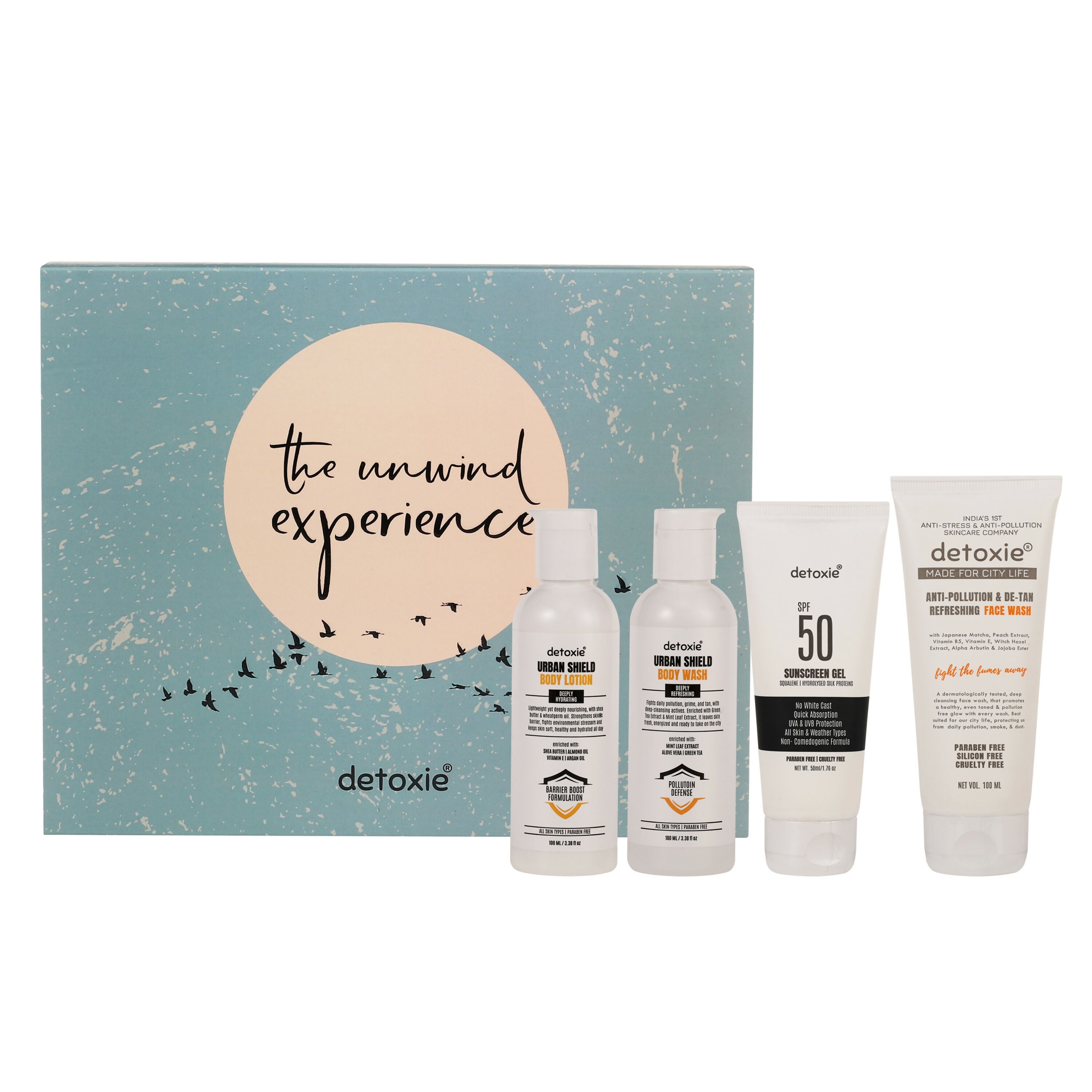 Detoxie Urban Shied The Unwind Experience Unisex Daily Urban Skin Protection & Care Kit | Grocsy