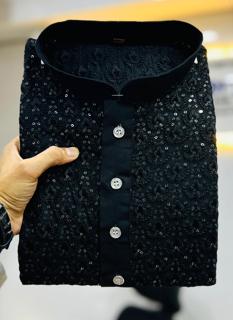 Prazu Fashion Black Rayon Embrodered Kurta With Pajama | Grocsy